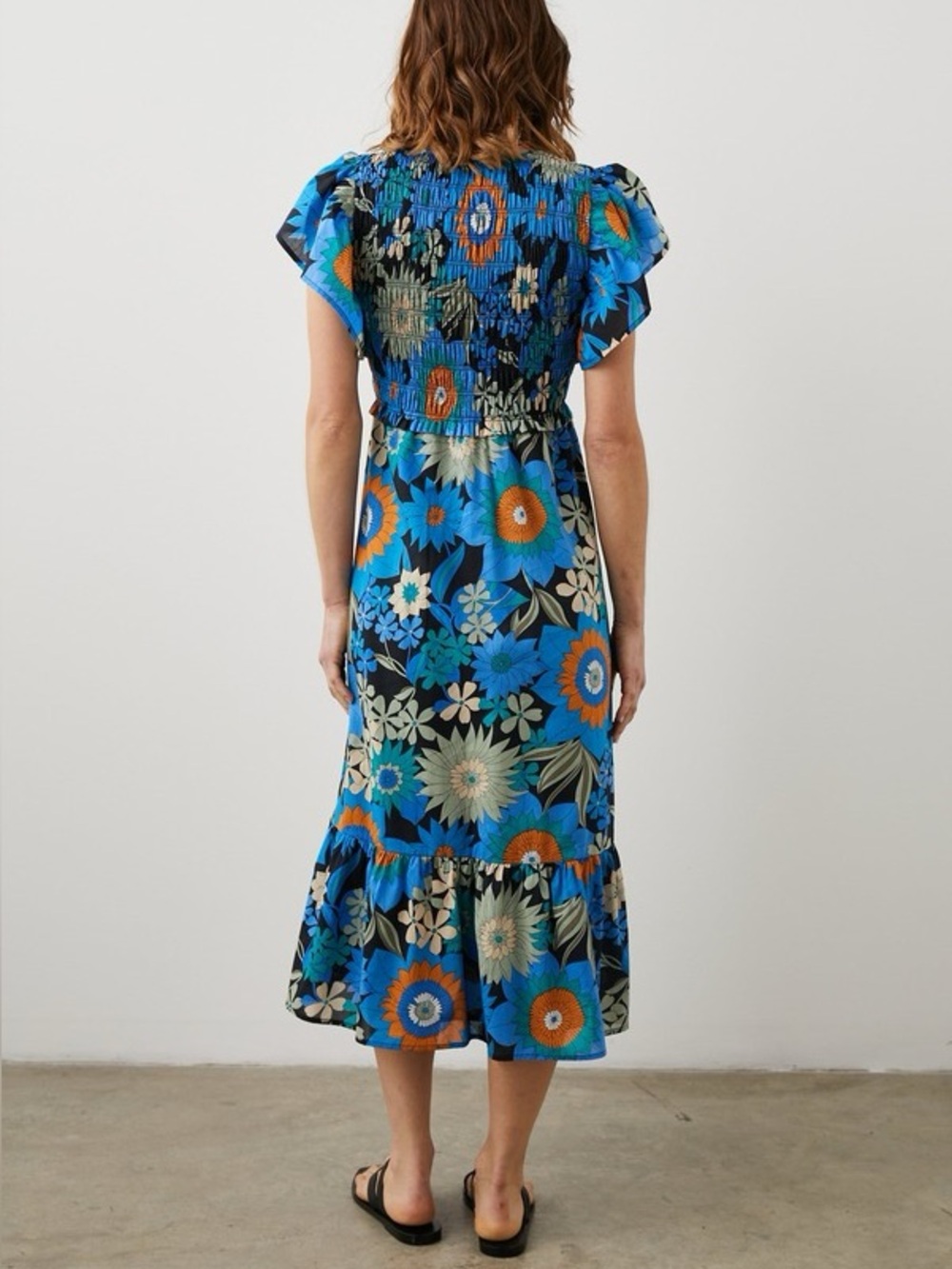 Rails 100% Cotton Clementine Midi Dress Size L Azul Wildflower Floral Blue - Picture 4 of 9